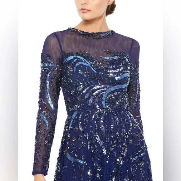 MAC DUGGAL 5217 NWT Long Sleeve Embellished Illusion Evening Gown MOB Holiday - Picture 2 of 4